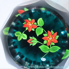 Load image into Gallery viewer, SCOTTISH Caithness Whitefriars Glass Paperweight. 1980s Red Clementis Design with Butterfly Cane
