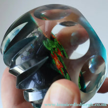 Load image into Gallery viewer, SCOTTISH Caithness Whitefriars Glass Paperweight. 1980s Red Clementis Design with Butterfly Cane
