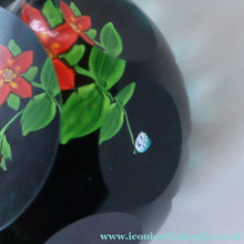 Load image into Gallery viewer, SCOTTISH Caithness Whitefriars Glass Paperweight. 1980s Red Clementis Design with Butterfly Cane

