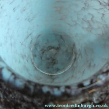 Load image into Gallery viewer, SCOTTISH GLASS. MONART Glass Vase. Bulbous Shape (A). Mottled Lilac Grey-Blue with Black Flecks &amp; Gold Aventurine at the Rim
