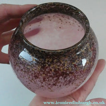 Load image into Gallery viewer, SCOTTISH GLASS. MONART Glass Vase. Bulbous Shape (A). Mottled Dusky Warm Pink with Black Flecks &amp; Gold Aventurine at the Rim
