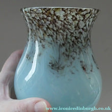 Load image into Gallery viewer, Blue 1930s Monart Glass Vase with Gold Aventurine
