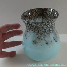 Load image into Gallery viewer, Blue 1930s Monart Glass Vase with Gold Aventurine
