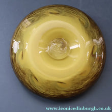 Load image into Gallery viewer, 1950s Scottish STRATHEARN Glass Shallow Bowl in Eye-Catching Yellow Shade with Tutti Frutti &amp; Black Flecks
