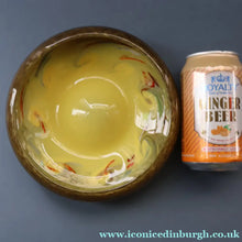 Load image into Gallery viewer, 1950s Scottish STRATHEARN Glass Shallow Bowl in Eye-Catching Yellow Shade with Tutti Frutti &amp; Black Flecks
