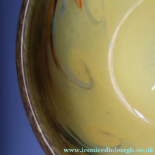 Load image into Gallery viewer, 1950s Scottish STRATHEARN Glass Shallow Bowl in Eye-Catching Yellow Shade with Tutti Frutti &amp; Black Flecks
