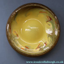 Load image into Gallery viewer, 1950s Scottish STRATHEARN Glass Shallow Bowl in Eye-Catching Yellow Shade with Tutti Frutti &amp; Black Flecks
