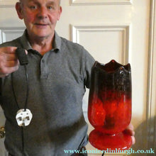 Load image into Gallery viewer, 1950s Scottish VASART Glass Tulip Lamp in Swirly Scarlet Red and Black Shades. WORKING
