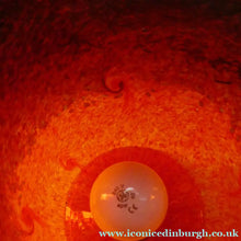 Load image into Gallery viewer, 1950s Scottish VASART Glass Tulip Lamp in Swirly Scarlet Red and Black Shades. WORKING
