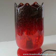 Load image into Gallery viewer, 1950s Scottish VASART Glass Tulip Lamp in Swirly Scarlet Red and Black Shades. WORKING
