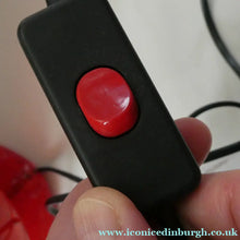 Load image into Gallery viewer, 1950s Scottish VASART Glass Tulip Lamp in Swirly Scarlet Red and Black Shades. WORKING
