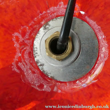 Load image into Gallery viewer, 1950s Scottish VASART Glass Tulip Lamp in Swirly Scarlet Red and Black Shades. WORKING
