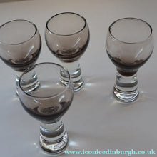 Load image into Gallery viewer, Scottish Glass. 1970s Four Caithness Canisbay Small Peat Space Age Glasses. Plus Lybster Decanter - British Glass
