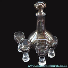 Load image into Gallery viewer, Scottish Glass. 1970s Four Caithness Canisbay Small Peat Space Age Glasses. Plus Lybster Decanter - British Glass
