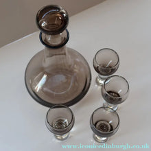 Load image into Gallery viewer, Scottish Glass. 1970s Four Caithness Canisbay Small Peat Space Age Glasses. Plus Lybster Decanter - British Glass
