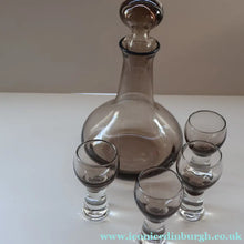 Load image into Gallery viewer, Scottish Glass. 1970s Four Caithness Canisbay Small Peat Space Age Glasses. Plus Lybster Decanter - British Glass
