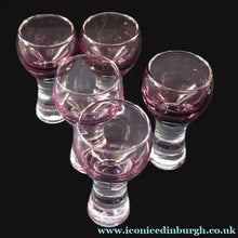 Load image into Gallery viewer, Scottish Glass. 1970s Fve Caithness Canisbay Small Heather Space Age Glasses. Plus Matching Decanter - British Glass
