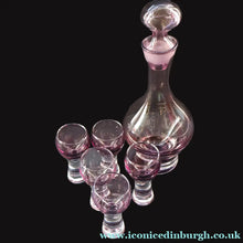 Load image into Gallery viewer, Scottish Glass. 1970s Fve Caithness Canisbay Small Heather Space Age Glasses. Plus Matching Decanter - British Glass
