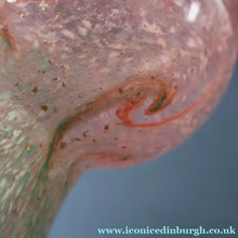 Load image into Gallery viewer, Later 1980s PERTHSHIRE GLASS Art Glass Vase. Thistle Shaped mottled pink and green shades. 7 inches high
