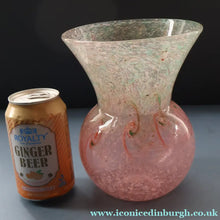 Load image into Gallery viewer, Later 1980s PERTHSHIRE GLASS Art Glass Vase. Thistle Shaped mottled pink and green shades. 7 inches high
