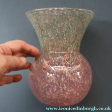 Load image into Gallery viewer, Later 1980s PERTHSHIRE GLASS Art Glass Vase. Thistle Shaped mottled pink and green shades. 7 inches high
