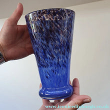 Load image into Gallery viewer, Later 1980s PERTHSHIRE GLASS Art Glass Trumpet Vase. Mottled Blue Glass. 8 1/2 inches in height
