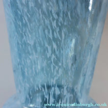 Load image into Gallery viewer, Later 1980s PERTHSHIRE GLASS Art Glass Vase. Mottled Light Blue Glass with Swirls Around the Rim. 8 1/2 inches in height
