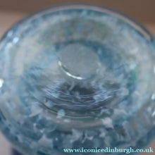 Load image into Gallery viewer, Later 1980s PERTHSHIRE GLASS Art Glass Vase. Mottled Light Blue Glass with Swirls Around the Rim. 8 1/2 inches in height
