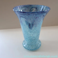 Load image into Gallery viewer, Later 1980s PERTHSHIRE GLASS Art Glass Vase. Mottled Light Blue Glass with Swirls Around the Rim. 8 1/2 inches in height
