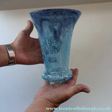 Load image into Gallery viewer, Later 1980s PERTHSHIRE GLASS Art Glass Vase. Mottled Light Blue Glass with Swirls Around the Rim. 8 1/2 inches in height
