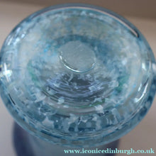 Load image into Gallery viewer, Later 1980s PERTHSHIRE GLASS Art Glass Vase. Mottled Light Blue Glass with Swirls Around the Rim. 8 1/2 inches in height
