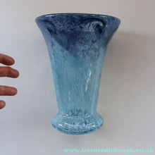 Load image into Gallery viewer, Later 1980s PERTHSHIRE GLASS Art Glass Vase. Mottled Light Blue Glass with Swirls Around the Rim. 8 1/2 inches in height
