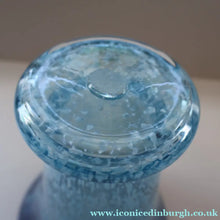 Load image into Gallery viewer, Later 1980s PERTHSHIRE GLASS Art Glass Vase. Mottled Light Blue Glass with Swirls Around the Rim. 8 1/2 inches in height
