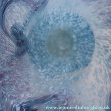 Load image into Gallery viewer, Later 1980s PERTHSHIRE GLASS Art Glass Vase. Mottled Light Blue Glass with Swirls Around the Rim. 8 1/2 inches in height
