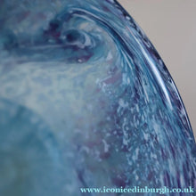 Load image into Gallery viewer, Later 1980s PERTHSHIRE GLASS Art Glass Vase. Mottled Light Blue Glass with Swirls Around the Rim. 8 1/2 inches in height
