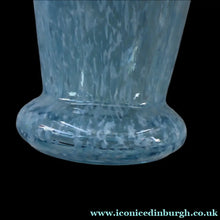 Load image into Gallery viewer, Later 1980s PERTHSHIRE GLASS Art Glass Vase. Mottled Light Blue Glass with Swirls Around the Rim. 8 1/2 inches in height
