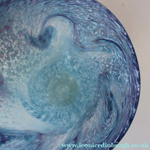 Load image into Gallery viewer, Later 1980s PERTHSHIRE GLASS Art Glass Vase. Mottled Light Blue Glass with Swirls Around the Rim. 8 1/2 inches in height

