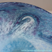 Load image into Gallery viewer, Later 1980s PERTHSHIRE GLASS Art Glass Vase. Mottled Light Blue Glass with Swirls Around the Rim. 8 1/2 inches in height
