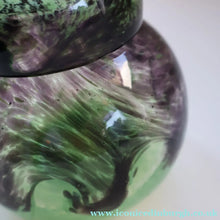 Load image into Gallery viewer, Later 1990s PERTHSHIRE GLASS Art Glass Lidded Ginger Jar. Mottled Green with Dark Purple Swirls
