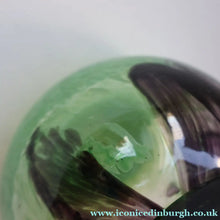 Load image into Gallery viewer, Later 1990s PERTHSHIRE GLASS Art Glass Lidded Ginger Jar. Mottled Green with Dark Purple Swirls
