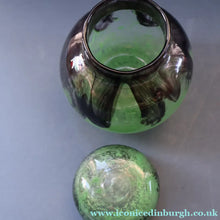 Load image into Gallery viewer, Later 1990s PERTHSHIRE GLASS Art Glass Lidded Ginger Jar. Mottled Green with Dark Purple Swirls

