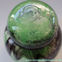Load image into Gallery viewer, Later 1990s PERTHSHIRE GLASS Art Glass Lidded Ginger Jar. Mottled Green with Dark Purple Swirls
