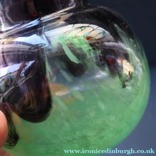 Load image into Gallery viewer, Later 1990s PERTHSHIRE GLASS Art Glass Lidded Ginger Jar. Mottled Green with Dark Purple Swirls
