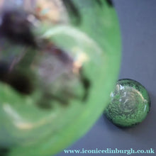 Load image into Gallery viewer, Later 1990s PERTHSHIRE GLASS Art Glass Lidded Ginger Jar. Mottled Green with Dark Purple Swirls
