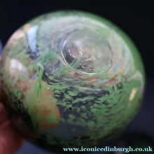Load image into Gallery viewer, Later 1990s PERTHSHIRE GLASS Art Glass Lidded Ginger Jar. Mottled Green with Dark Purple Swirls
