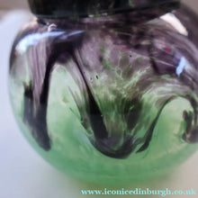 Load image into Gallery viewer, Later 1990s PERTHSHIRE GLASS Art Glass Lidded Ginger Jar. Mottled Green with Dark Purple Swirls
