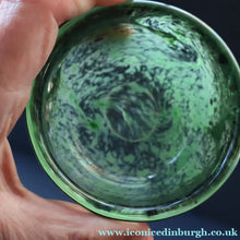 Load image into Gallery viewer, Later 1990s PERTHSHIRE GLASS Art Glass Lidded Ginger Jar. Mottled Green with Dark Purple Swirls
