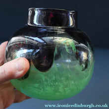 Load image into Gallery viewer, Later 1990s PERTHSHIRE GLASS Art Glass Lidded Ginger Jar. Mottled Green with Dark Purple Swirls
