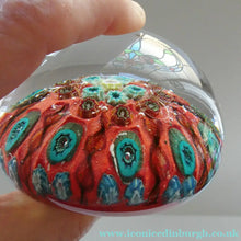 Load image into Gallery viewer, Beautiful 1950s VASART Paperweight with 9 Twisted Spokes; with a red ground
