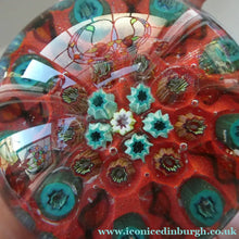 Load image into Gallery viewer, Beautiful 1950s VASART Paperweight with 9 Twisted Spokes; with a red ground

